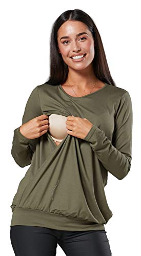 HAPPY MAMA. Damen Umstandsmoden Top Still T-Shirt Lagendesign Lange Ärmel. 005p (Khaki, 40-42, L) von HAPPY MAMA