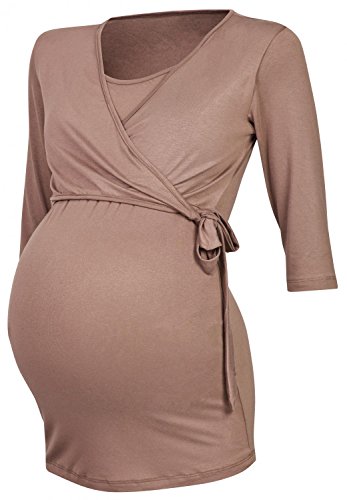 Happy Mama Damen 2in1 Umstands Stillshirt Bolero Stilltop Tunika Stillbluse 458p (Cappuccino, 42, XL) von HAPPY MAMA