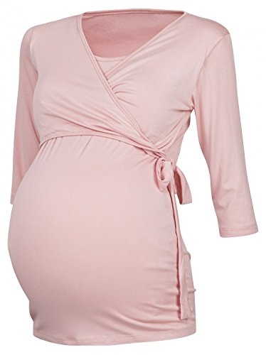 Happy Mama Damen 2in1 Umstands Stillshirt Bolero Stilltop Tunika Stillbluse 458p (Pulver Rosa, EU 44, 2XL) von HAPPY MAMA