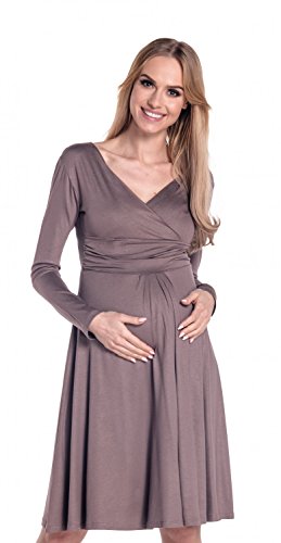 Happy Mama Damen Viskosejersey Umstandskleid Schwangerschafts Kleid Langarm 890p- Gr. EU 38 / (M), Cappuccino von HAPPY MAMA