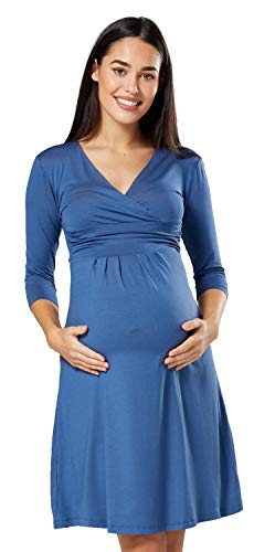 Happy Mama Maternity Damen Viskose Kleid Knie Länge 282p (Blau Jeans, 46, 3XL) von HAPPY MAMA