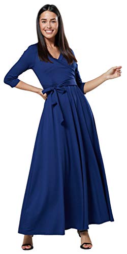 Happy Mama. Damen 2in1 Umstands gerafften Stillkleid Maxikleid 3/4 Ärmel 608p (Blau Grau, EU 38, M) von HAPPY MAMA