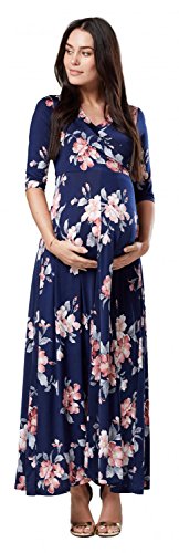 Happy Mama. Damen 2in1 Umstands gerafften Stillkleid Maxikleid 3/4 Ärmel 608p (Style 2, EU 36, S) von HAPPY MAMA