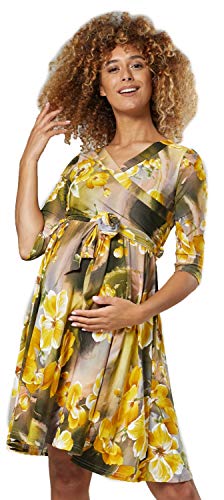 Happy Mama.Damen 2in1 Umstands gerafften Stillkleid Doppelschicht 3/4 Ärmel.609p (Farbe 14, 36, S) von HAPPY MAMA