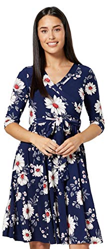 Happy Mama.Damen 2in1 Umstands gerafften Stillkleid Doppelschicht 3/4 Ärmel.609p (Farbe 2, 40, L) von HAPPY MAMA