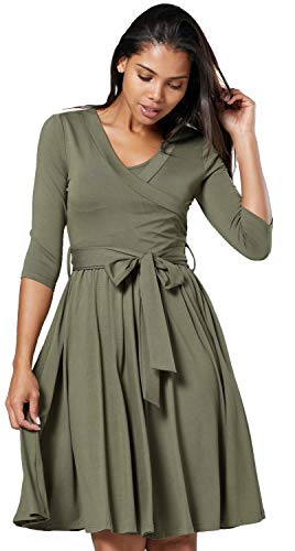 Happy Mama.Damen 2in1 Umstands gerafften Stillkleid Doppelschicht 3/4 Ärmel.609p (Khaki, 36, S) von HAPPY MAMA