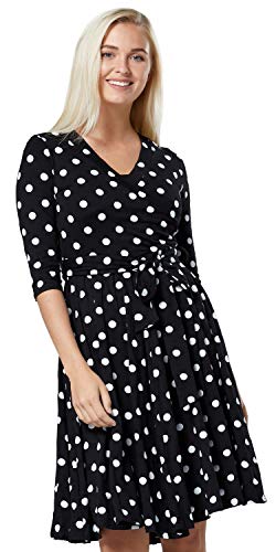 Happy Mama.Damen 2in1 Umstands gerafften Stillkleid Doppelschicht 3/4 Ärmel.609p (Schwarz mit großen weißen Punkten, 44, 2XL) von HAPPY MAMA