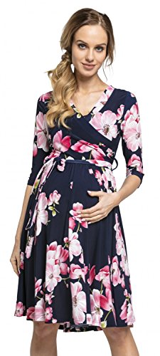 Happy Mama.Damen 2in1 Umstands gerafften Stillkleid Doppelschicht 3/4 Ärmel.609p (Style 1, 36, S) von HAPPY MAMA