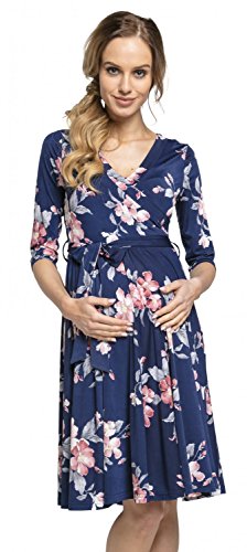 Happy Mama.Damen 2in1 Umstands gerafften Stillkleid Doppelschicht 3/4 Ärmel.609p (Style 2, 36, S) von HAPPY MAMA