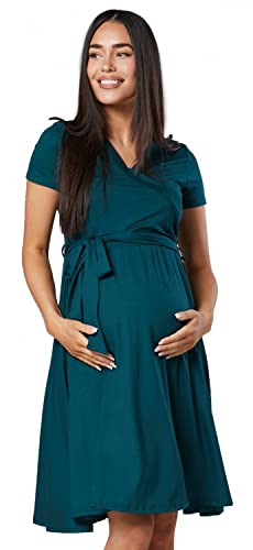 Happy Mama.Damen 2in1 Umstands gerafften Stillkleid Doppelschicht Kurzarm.598p (Dunkelgr?n, 36, S) von HAPPY MAMA