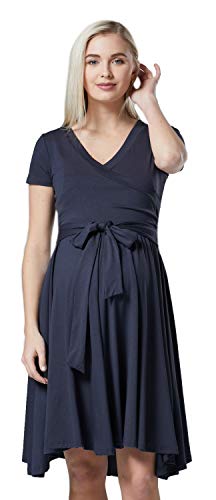 Happy Mama.Damen 2in1 Umstands gerafften Stillkleid Doppelschicht Kurzarm.598p (Graphit, 40, L) von HAPPY MAMA