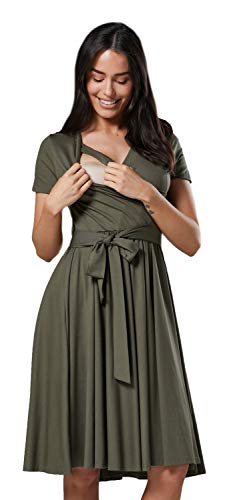 Happy Mama.Damen 2in1 Umstands gerafften Stillkleid Doppelschicht Kurzarm.598p (Khaki, 40, L) von HAPPY MAMA