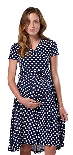 Happy Mama.Damen 2in1 Umstands gerafften Stillkleid Doppelschicht Kurzarm.598p (Marinenblau mit Punkten, 36, S) von HAPPY MAMA