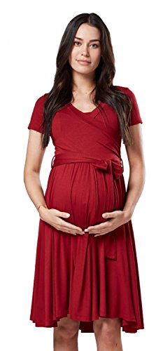 Happy Mama.Damen 2in1 Umstands gerafften Stillkleid Doppelschicht Kurzarm.598p (Purpur, 40, L) von HAPPY MAMA