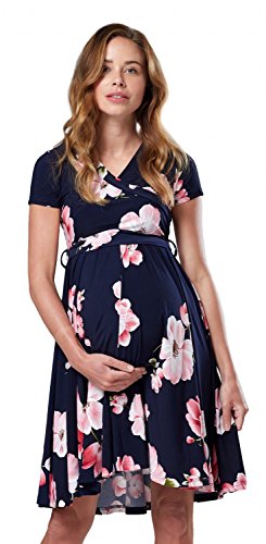 Happy Mama.Damen 2in1 Umstands gerafften Stillkleid Doppelschicht Kurzarm.598p (Style 1, EU 42, XL) von HAPPY MAMA