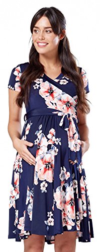 Happy Mama.Damen 2in1 Umstands gerafften Stillkleid Doppelschicht Kurzarm.598p (Style 10, 36, S) von HAPPY MAMA