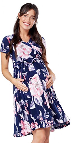 Happy Mama.Damen 2in1 Umstands gerafften Stillkleid Doppelschicht Kurzarm.598p (Style 8, 38, M) von HAPPY MAMA