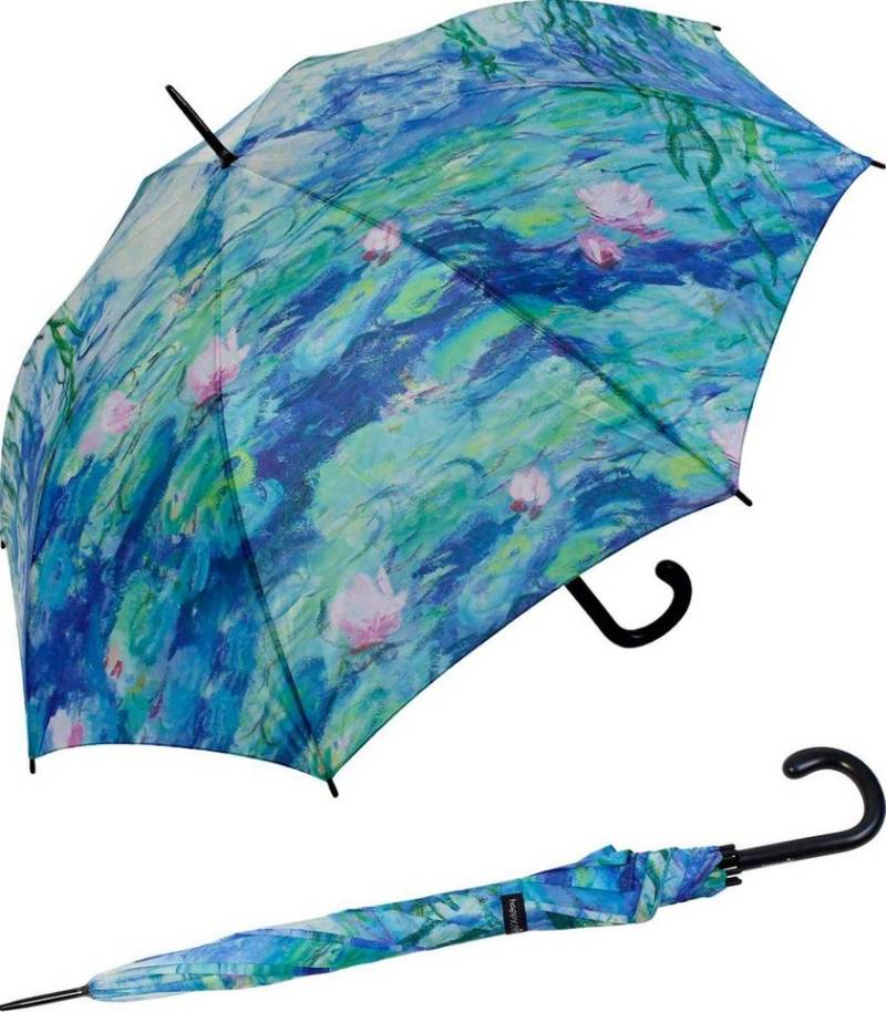 HAPPY RAIN Langregenschirm großer Regenschirm mit Künstlermotiv für Damen, Motiv Monet Wasserlilien von HAPPY RAIN