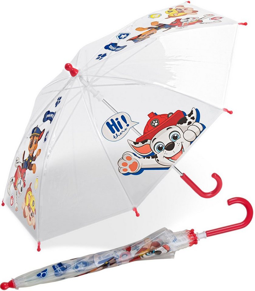 HAPPY RAIN Stockregenschirm Kinder-Stockschirm transparent durchsichtig, mit Paw Patrol Fellfreunde Motiven von HAPPY RAIN