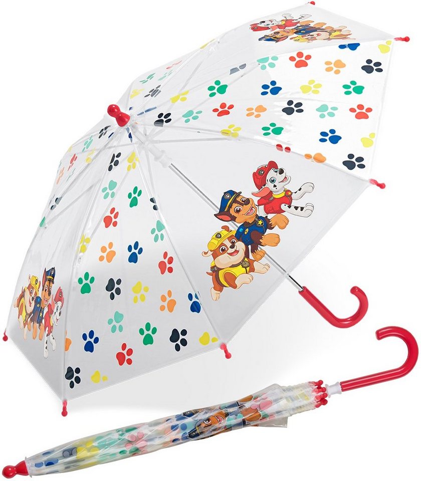 HAPPY RAIN Stockregenschirm Kinder-Stockschirm transparent durchsichtig, mit Paw Patrol Fellfreunde Pfoten Motiven von HAPPY RAIN