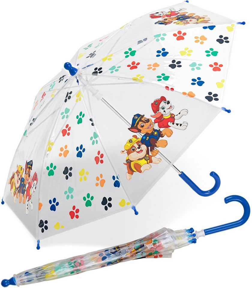 HAPPY RAIN Stockregenschirm Kinder-Stockschirm transparent durchsichtig, mit Paw Patrol Fellfreunde Pfoten Motiven von HAPPY RAIN