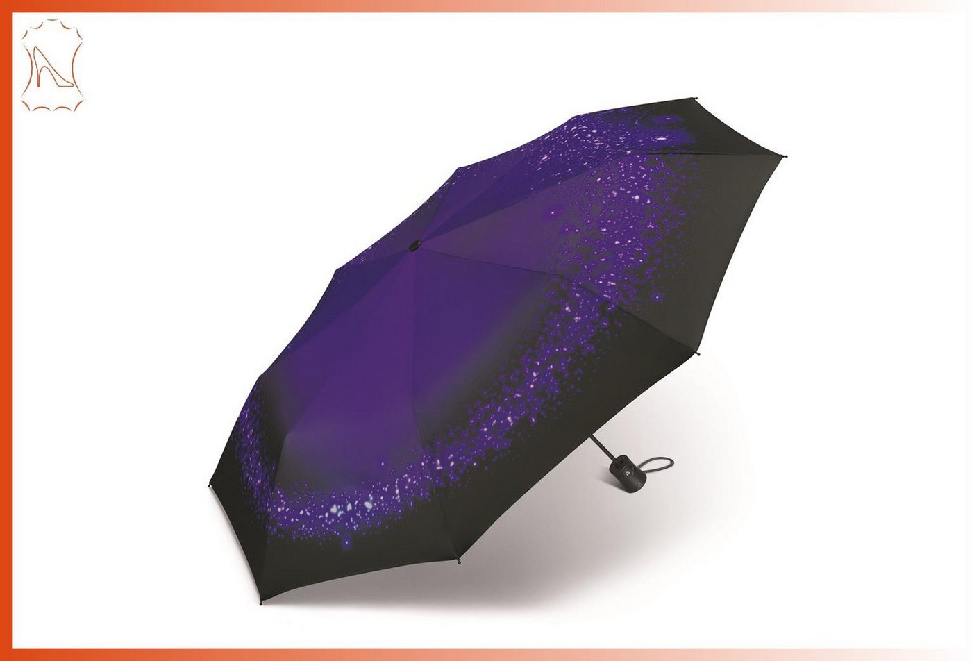 HAPPY RAIN Taschenregenschirm Taschenschirm schwarz mit lila Wirbel Halbautomatik Mini AC von HAPPY RAIN