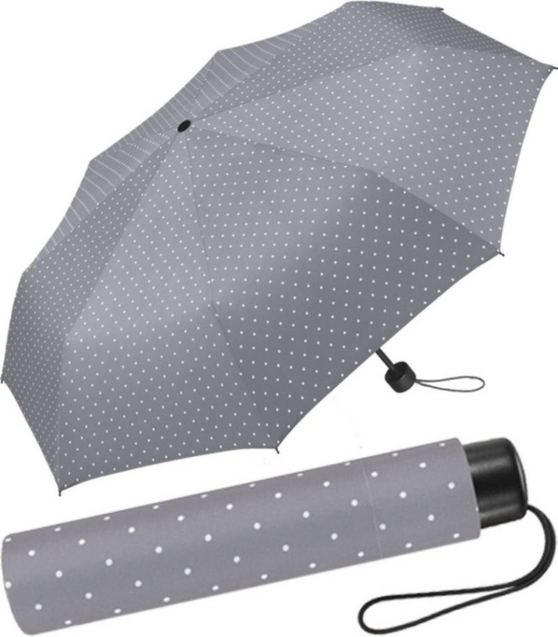 HAPPY RAIN Taschenregenschirm schöner Regenschirm Handöffner für Damen, in vielen Farben mit kleinen Punkten - grau von HAPPY RAIN
