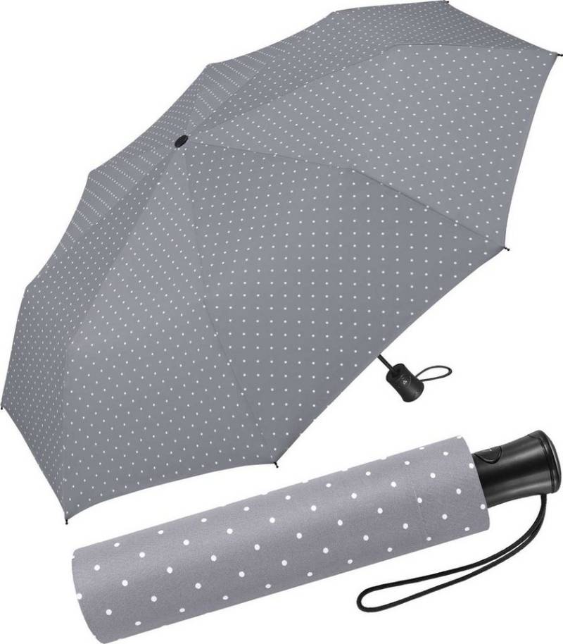 HAPPY RAIN Taschenregenschirm schöner Regenschirm mit Auf-Automatik für Damen, in vielen Farben mit kleinen Punkten - grau von HAPPY RAIN
