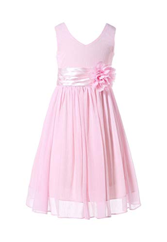 HAPPY ROSE Junior Damenkinderkleid mit V-Ausschnitt und Chiffonblumenkleid für Blumenmädchen Blush Pink 8_Jahre von HAPPY ROSE