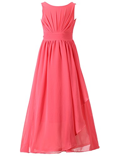 HAPPY ROSE Juniorbrautjungfernkleid Abschlussball-Partykleid Chiffon Langes Kleid für Mädchen Koralle 14_Jahre von HAPPY ROSE