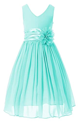HAPPY ROSE Junior Damenkinderkleid mit V-Ausschnitt und Chiffonblumenkleid für Blumenmädchen Minzgrün 12_Jahre von HAPPY ROSE