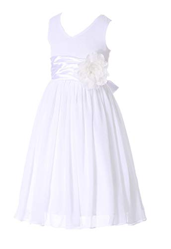 HAPPY ROSE Junior Damenkinderkleid mit V-Ausschnitt und Chiffonblumenkleid für Blumenmädchen Weiß 18_Jahre von HAPPY ROSE