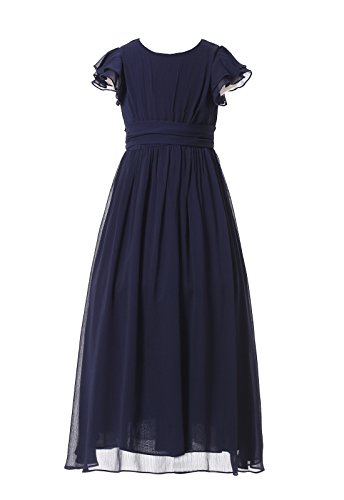 HAPPY ROSE Juniorbrautjungfernkleid Abschlussball-Partykleid Langes Kleid für Mädchen Marine Blau 14_Jahre von HAPPY ROSE