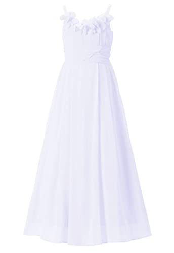Happy Rose Langes Chiffon-Blumenkleid für Mädchen, Junioren, Brautjungfernkleid, Weiß, 10 von HAPPY ROSE