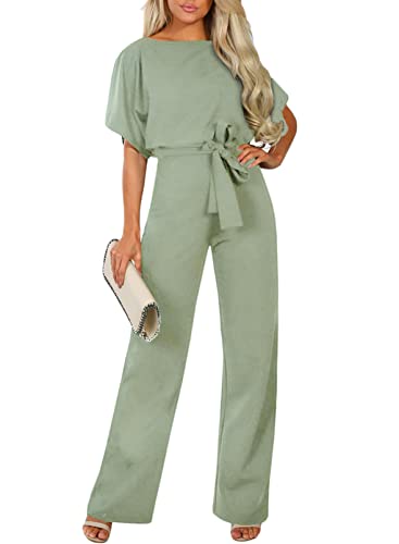 HAPPY SAILED Damen Langarm O-Ausschnitt Elegant Lang Jumpsuit Overall Hosenanzug Playsuit Romper Hellgrün, S von HAPPY SAILED