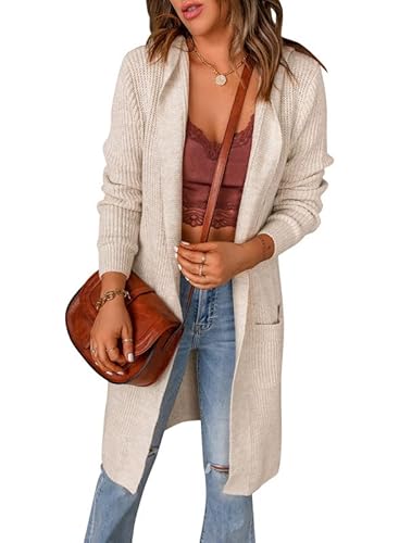 HAPPY SAILED Damen Strickjacke Aprikose Einfarbig Langarm Strickcardigan Winter Offen Mantel Cardigan Mit Kapuzen L von HAPPY SAILED