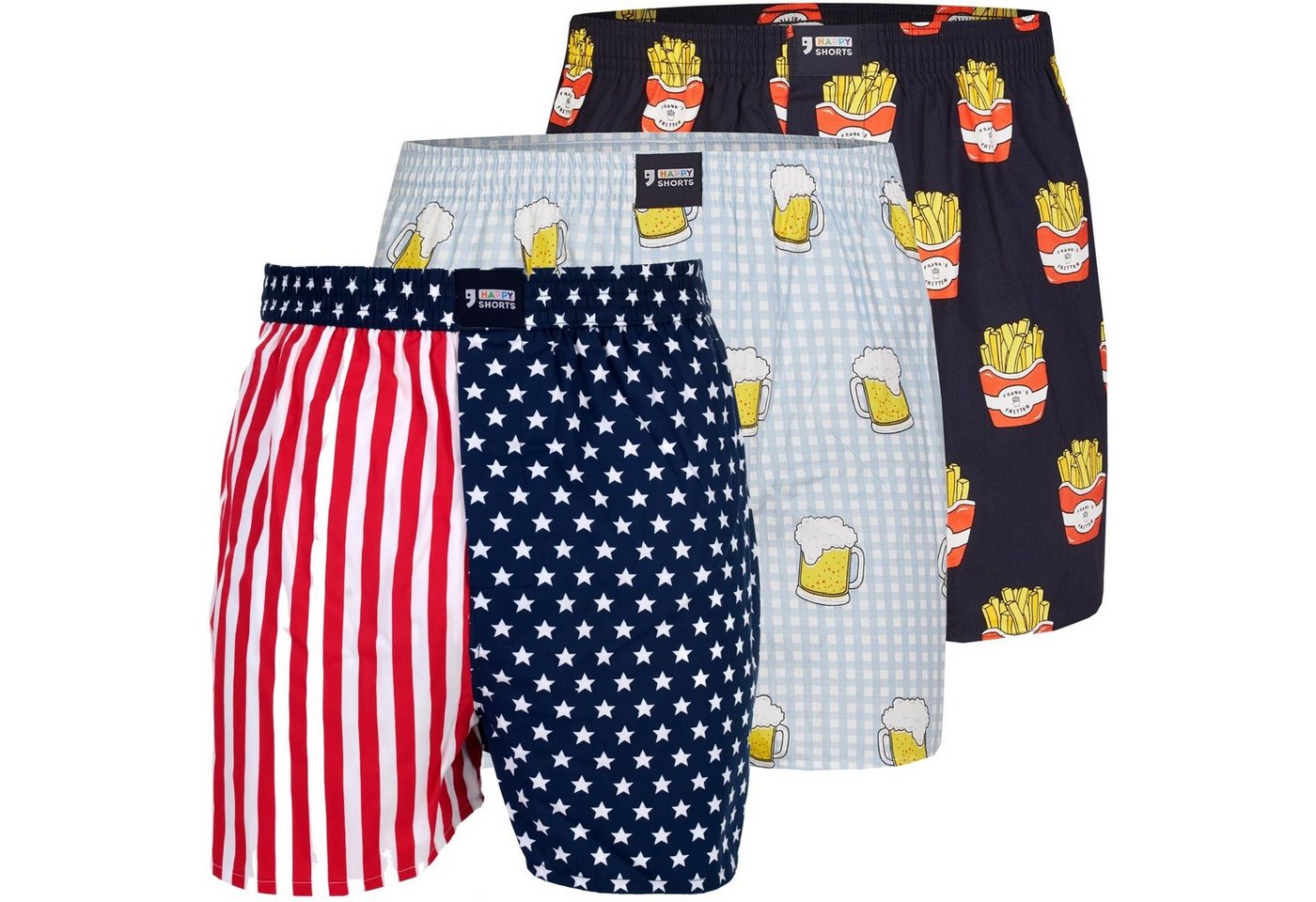 HAPPY SHORTS Boxershorts 3er Pack HAPPY SHORTS Boxershorts Webboxer Boxer Sets zur Auswahl (1-St) von HAPPY SHORTS