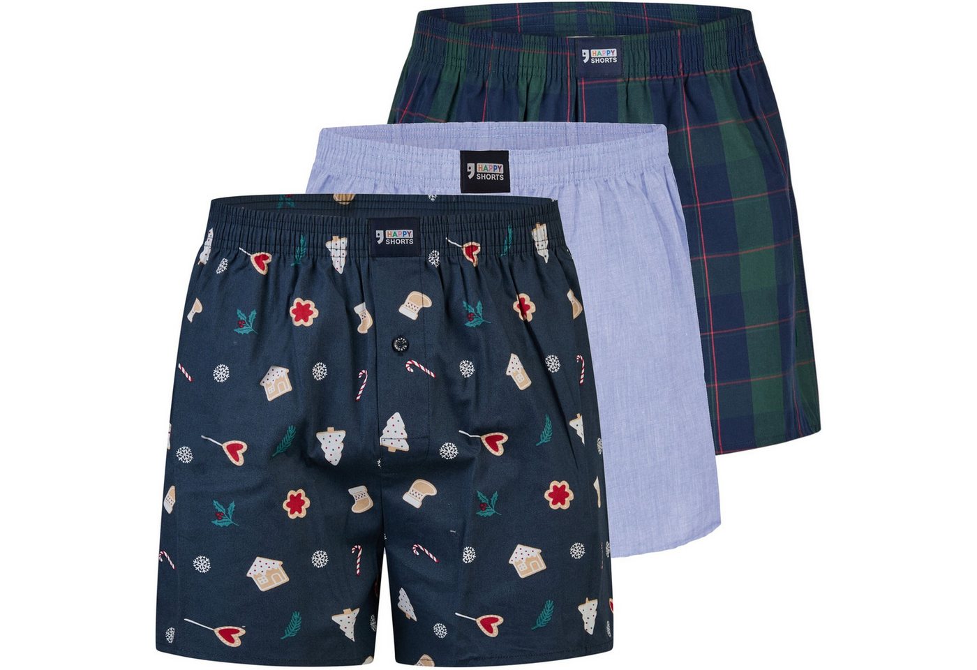 HAPPY SHORTS Boxershorts HAPPY SHORTS Herren Weihnachts-Webboxer – 3er Pack Boxershorts (1-St) von HAPPY SHORTS