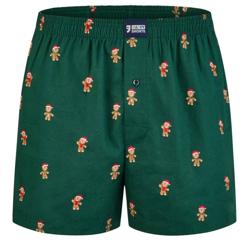 HAPPY SHORTS Boxershorts Happy Shorts Herren american Boxershorts Lebkuchenmann Grün "NEW FIT" (1-St) von HAPPY SHORTS