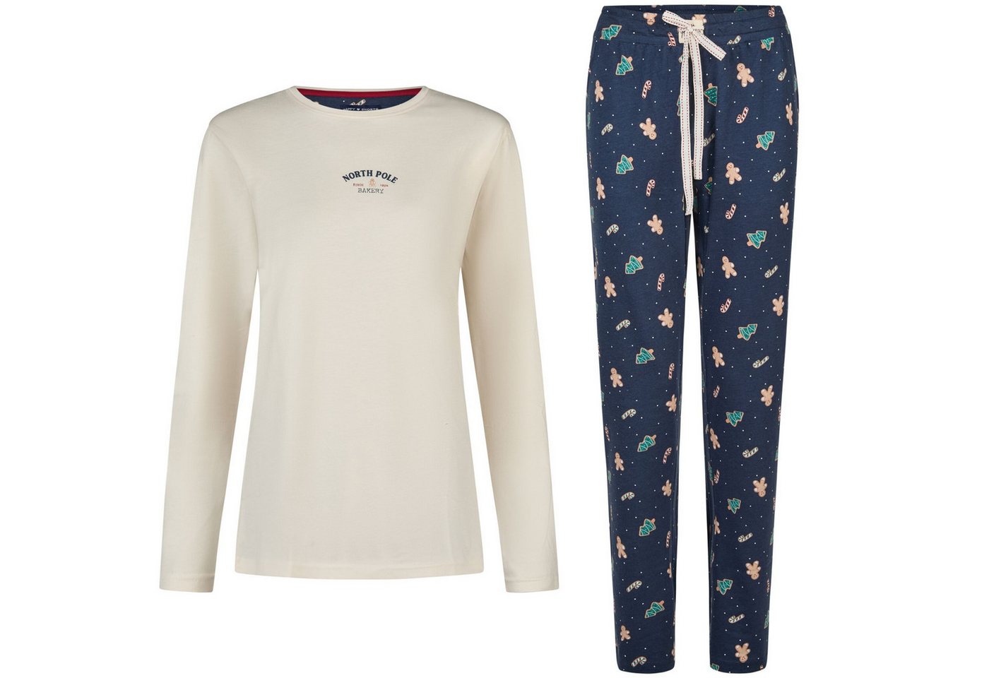 HAPPY SHORTS Pyjama Happy Shorts Damen Flanell Pyjama Schlafanzug Homewear XMAS Offwhite von HAPPY SHORTS