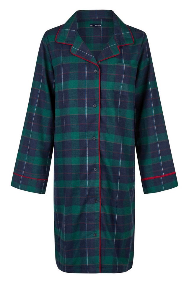 HAPPY SHORTS Pyjama Happy Shorts Damen Nachthemd Sleepshirt Flanell Kariert Knöpfe Grün von HAPPY SHORTS