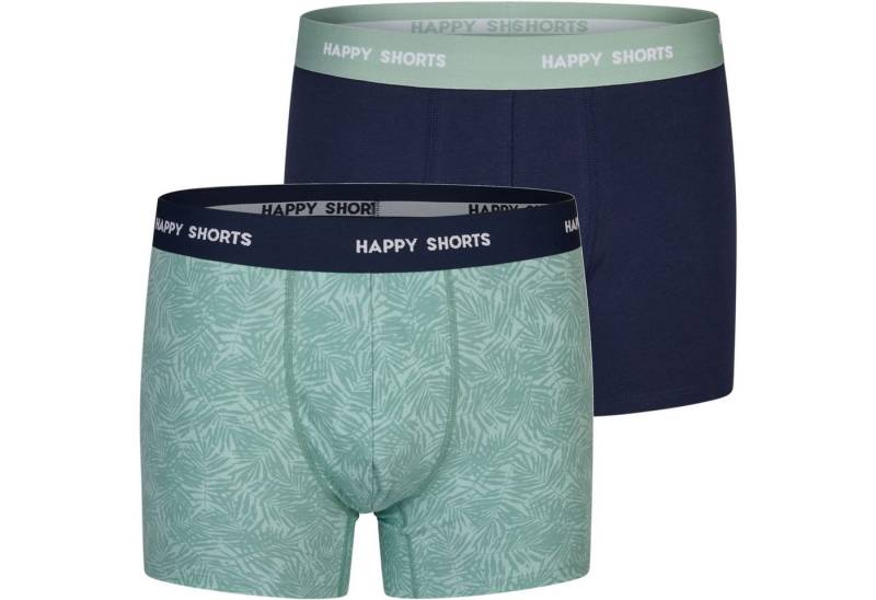 HAPPY SHORTS Trunk 2 Happy Shorts Jersey Trunk Herren Boxershorts Palmeblätter Blau Grün (1-St) von HAPPY SHORTS