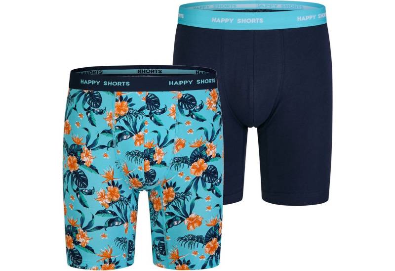 HAPPY SHORTS Trunk 2 Happy Shorts Jersey Trunk Lang Herren Boxershort Blumen Print Navy (1-St) von HAPPY SHORTS