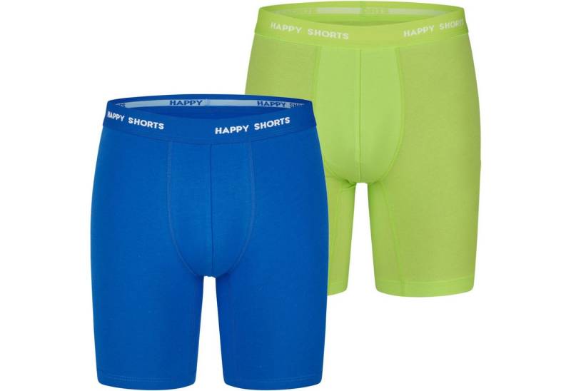 HAPPY SHORTS Trunk 2 Happy Shorts Jersey Trunk Lang Herren Boxershort Pant Neon Lime Blau (1-St) von HAPPY SHORTS