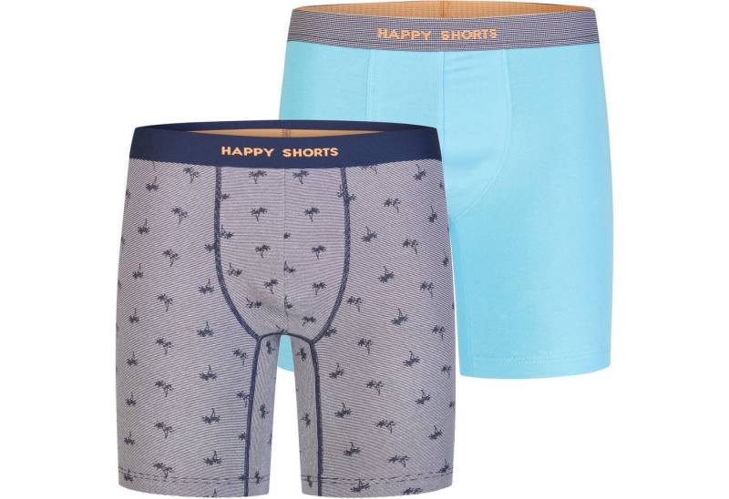 HAPPY SHORTS Trunk 2 Happy Shorts Jersey Trunk Lang Herren Boxershort Pant Palme - Blau (1-St) von HAPPY SHORTS