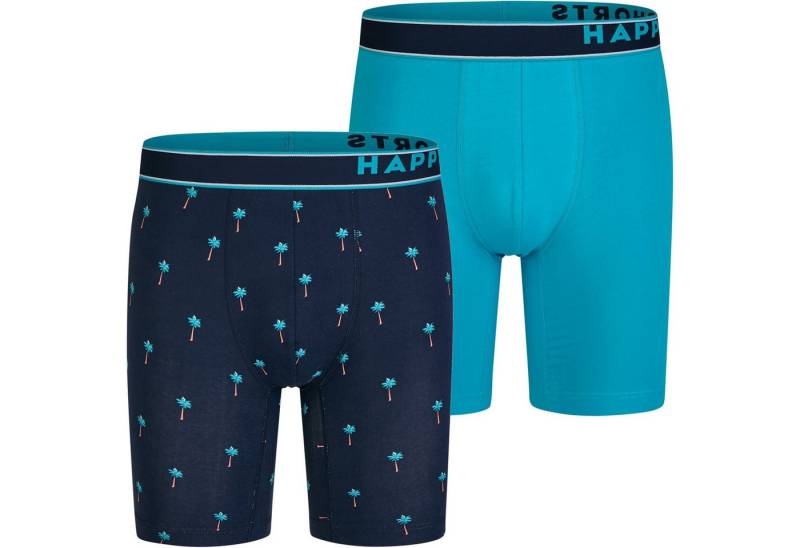 HAPPY SHORTS Trunk 2 Happy Shorts Jersey Trunk Lang Herren Boxershort Pant Palmen Blau (1-St) von HAPPY SHORTS