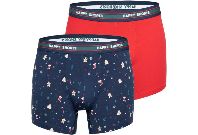 HAPPY SHORTS Trunk 2 Happy Shorts Pants Jersey Trunk Herren Boxershorts Boxer Motiv Lebkuchenmann, Mistelzweig, Schneeflocke (1-St) von HAPPY SHORTS
