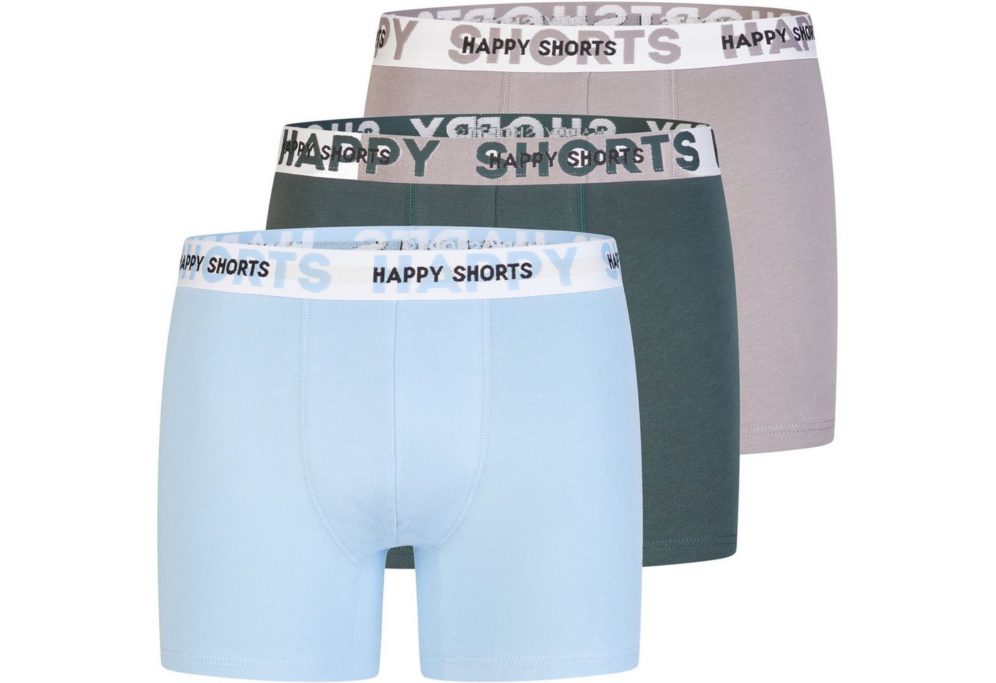 HAPPY SHORTS Trunk 3er Pack Happy Shorts Jersey Boxershorts Pants Boxer Grau Grün Blau (1-St) von HAPPY SHORTS
