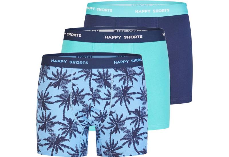 HAPPY SHORTS Trunk 3er Pack Happy Shorts Jersey Boxershorts Pants Boxer Türkis Palme Navy (1-St) von HAPPY SHORTS