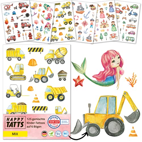 HAPPY TATTS: 125 hochwertige Kinder Tattoos 'Mix' - Wundervolle Motive - Unbedenklich und hautfreundlich. - 100% vegan - Perfekte Geschenkidee für Kinder – Sicher & zuverlässig - dermatest 'sehr gut' von HAPPY TATTS